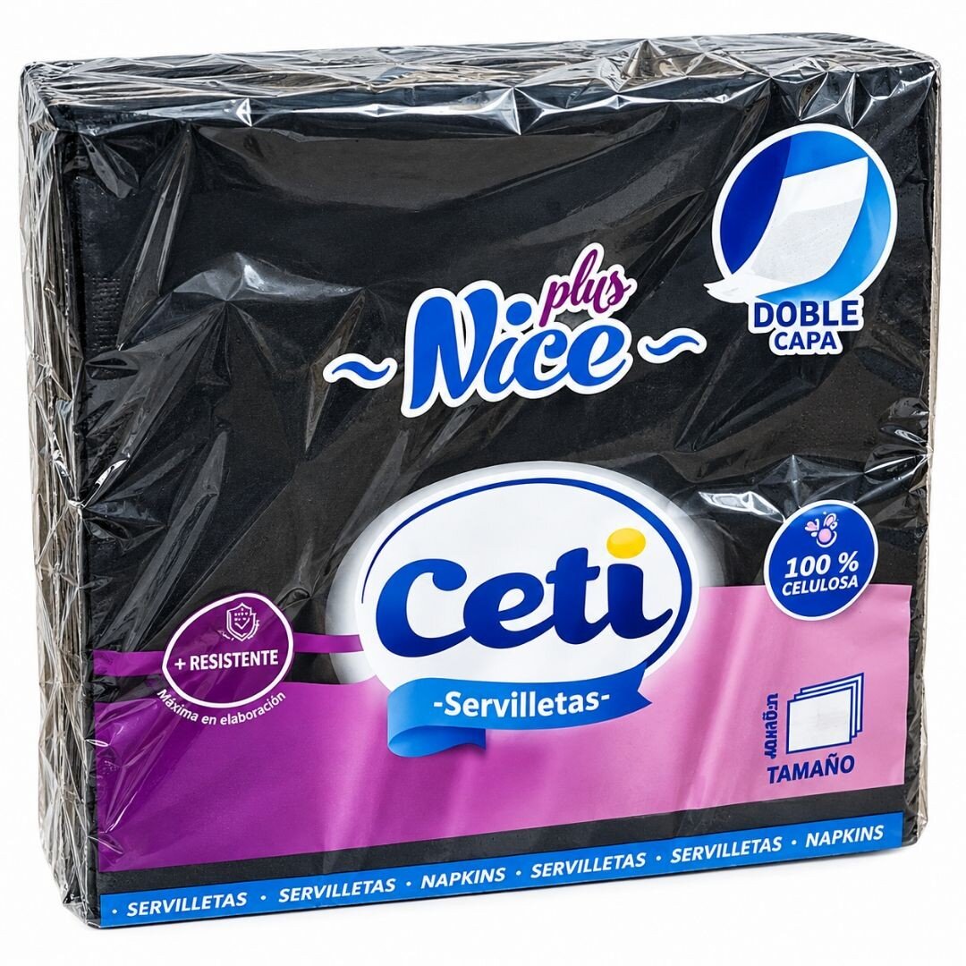 Servilletas de papel negras 40x40 cm, 2 capas, pack x50. Elegantes, resistentes y perfectas para eventos, bares y restaurantes.