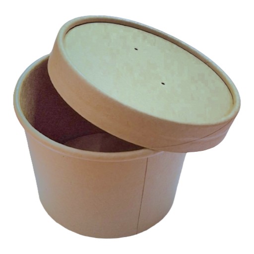 Tarrina de cartón Kraft para uso alimentario, son perfectas para sopas, caldos, guisos, cremas, purés, etc.